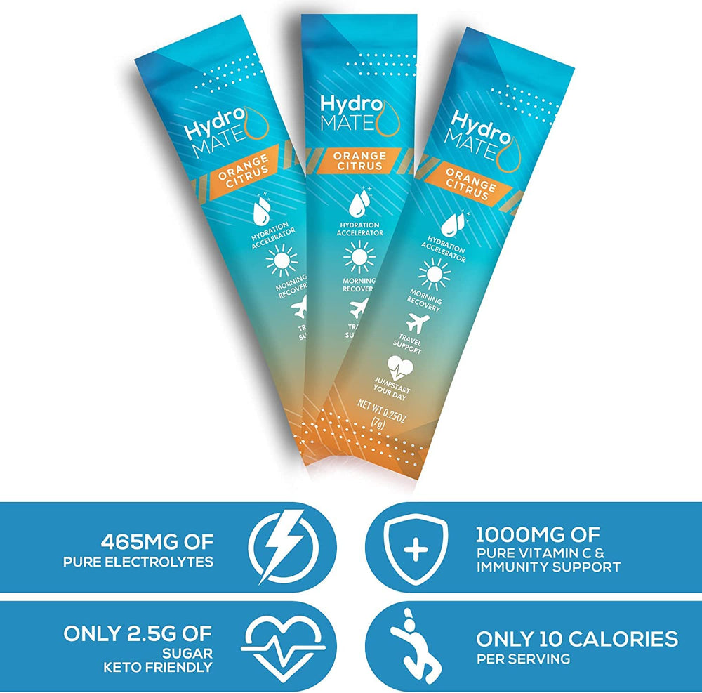 HydroMATE Electrolytes party-favor pack illustrated for events and gatherings