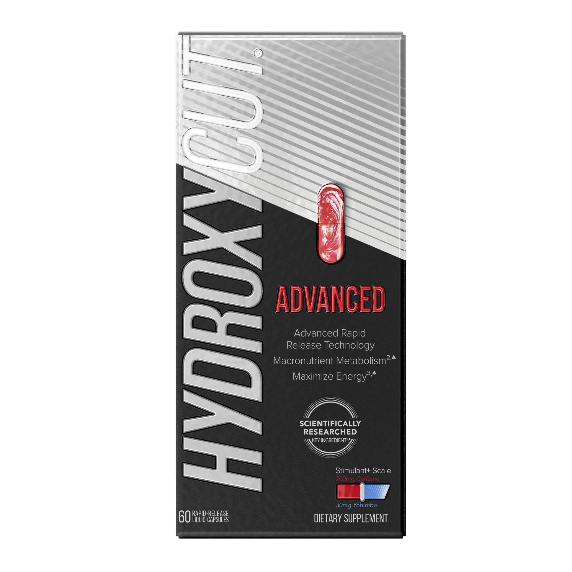 Hydroxycut Advanced bottle pour shows on-the-go energy for workouts