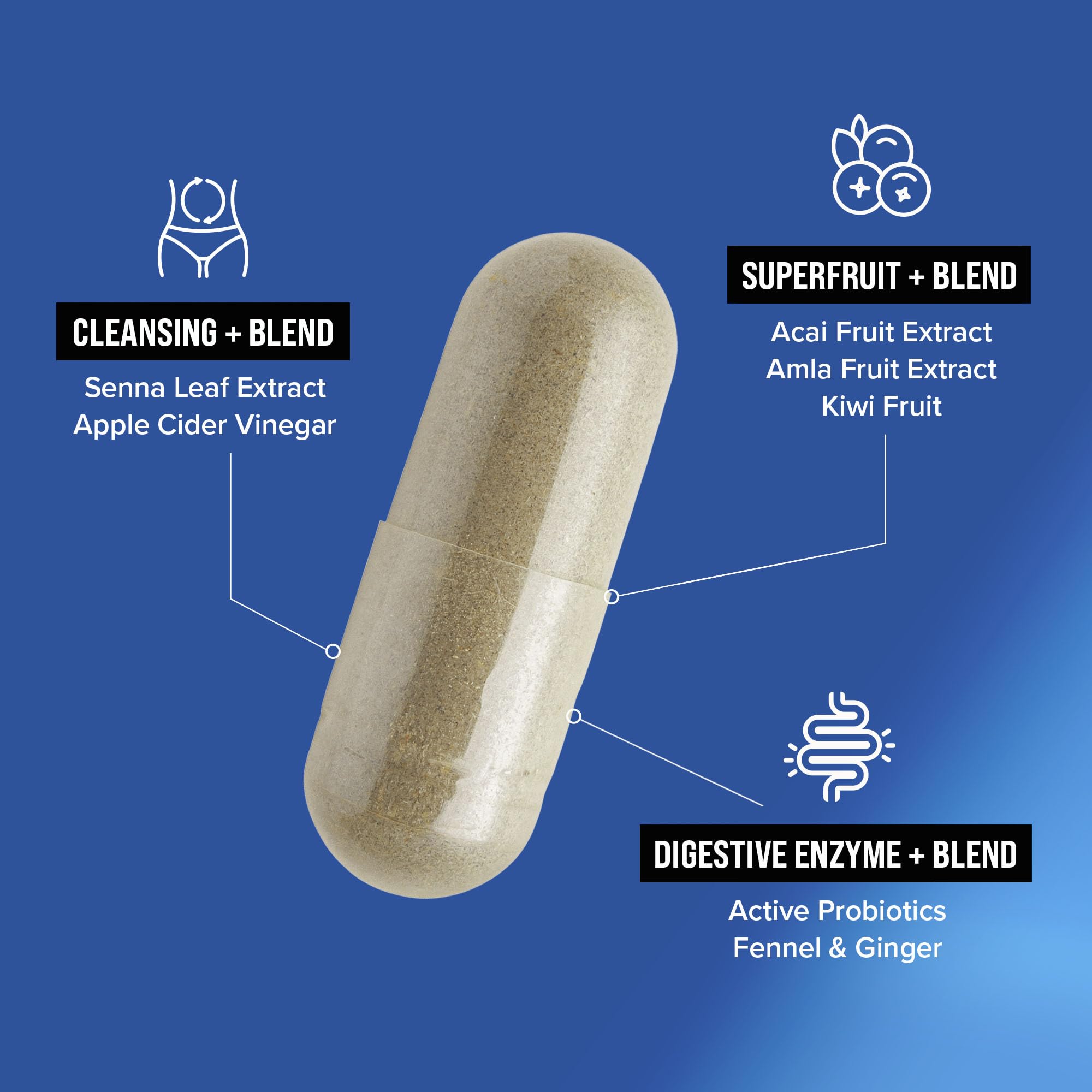 Label view shows senna leaf extract and apple cider vinegar for digestive support