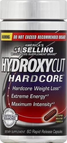 Hydroxycut Hardcore label close-up showing caffeine and extract details