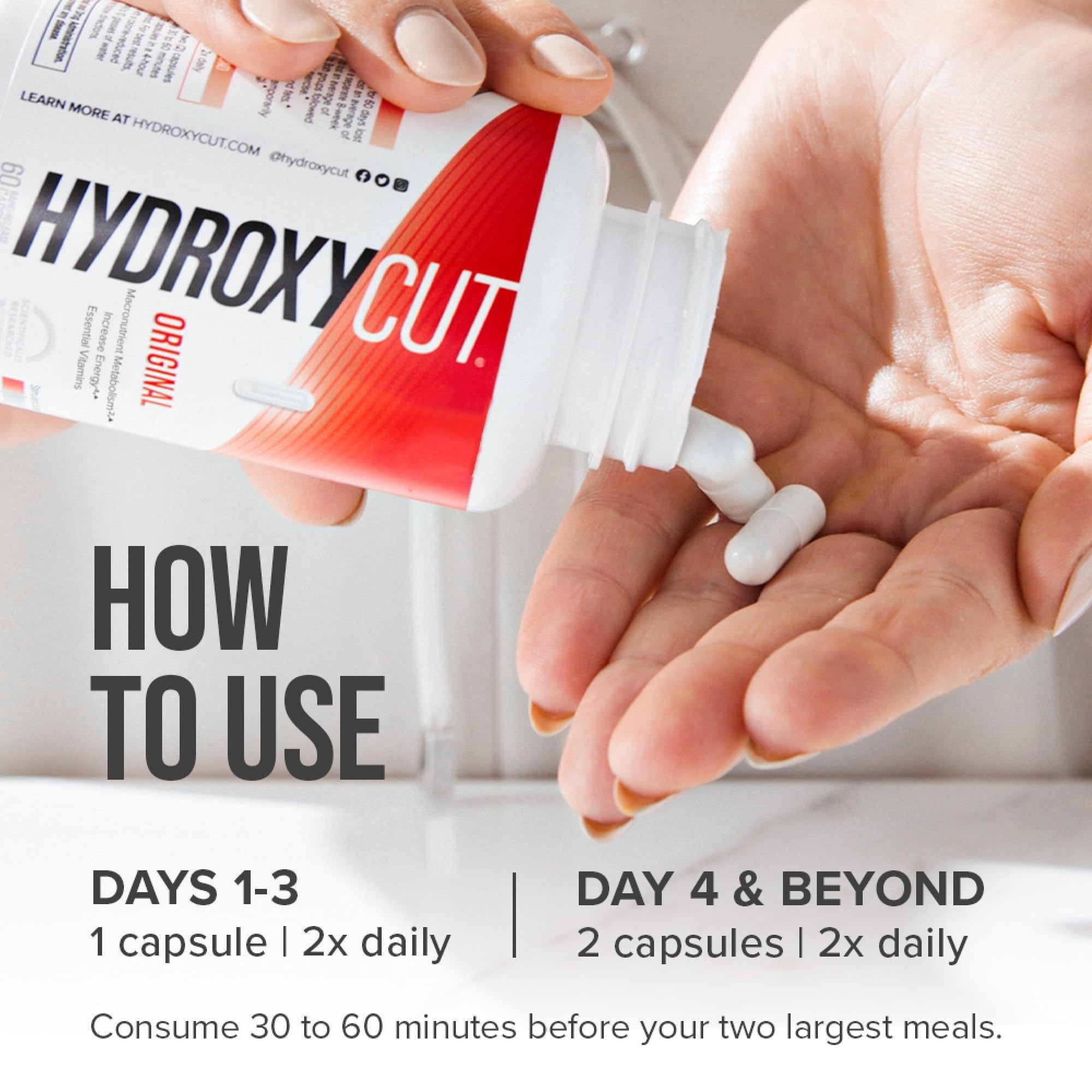Hydroxycut Original bottle with gym gear illustrating workout-friendly support