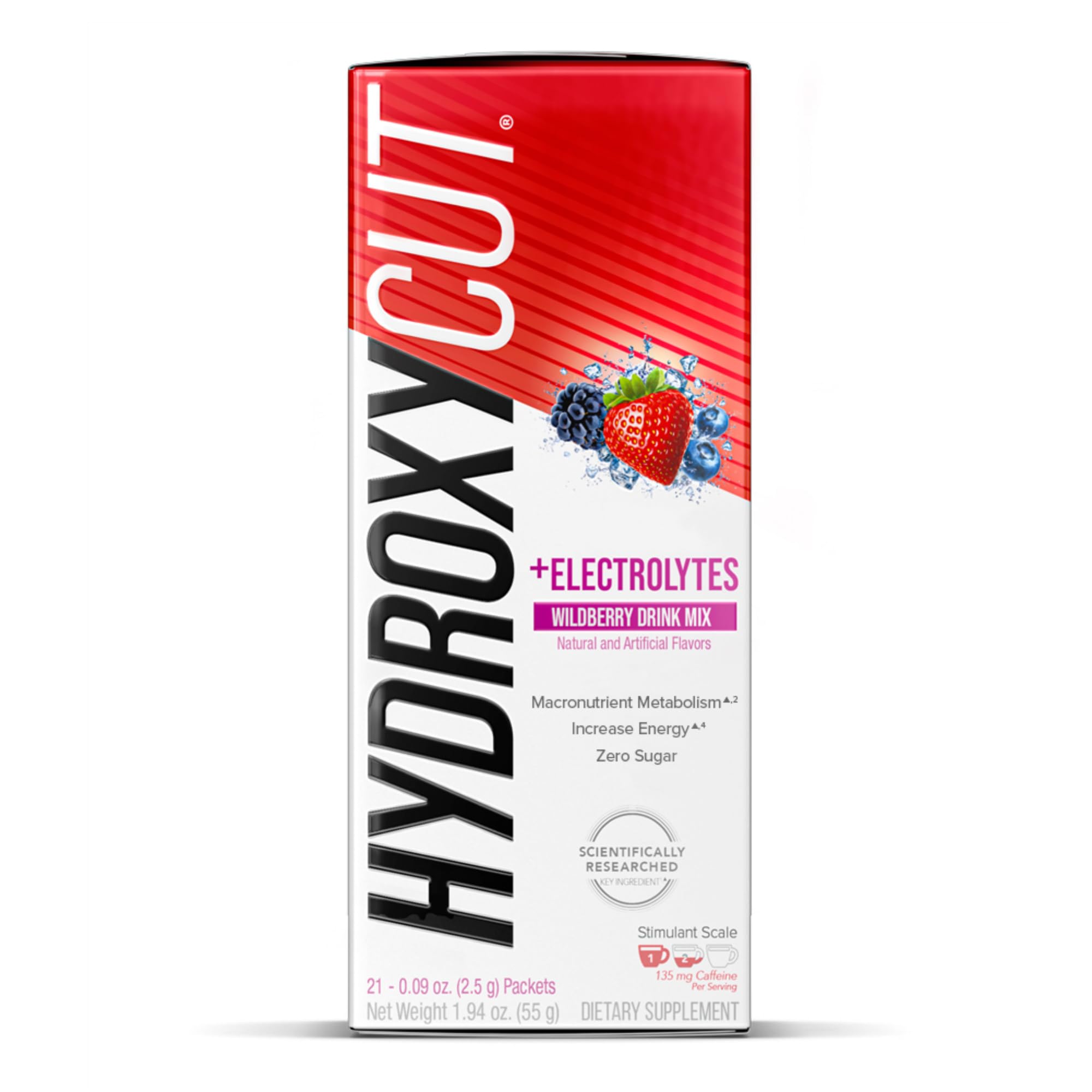Finished Hydroxycut Wildberry Blast beverage ready to sip