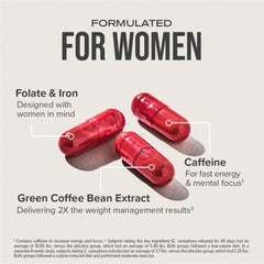 Hydroxycut +Women bottle-side view emphasizes compact daily use