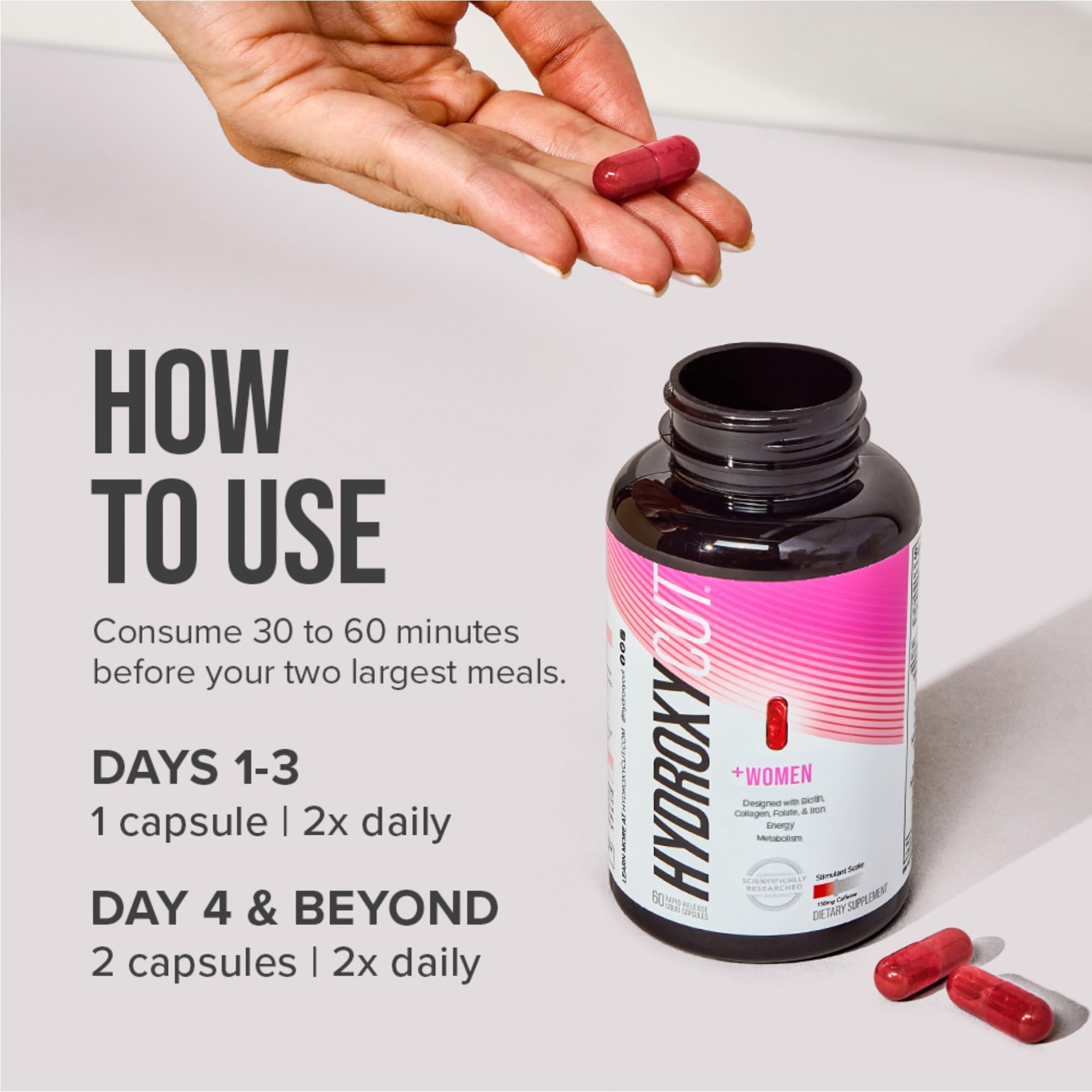 Hydroxycut +Women green coffee bean illustration on the label.