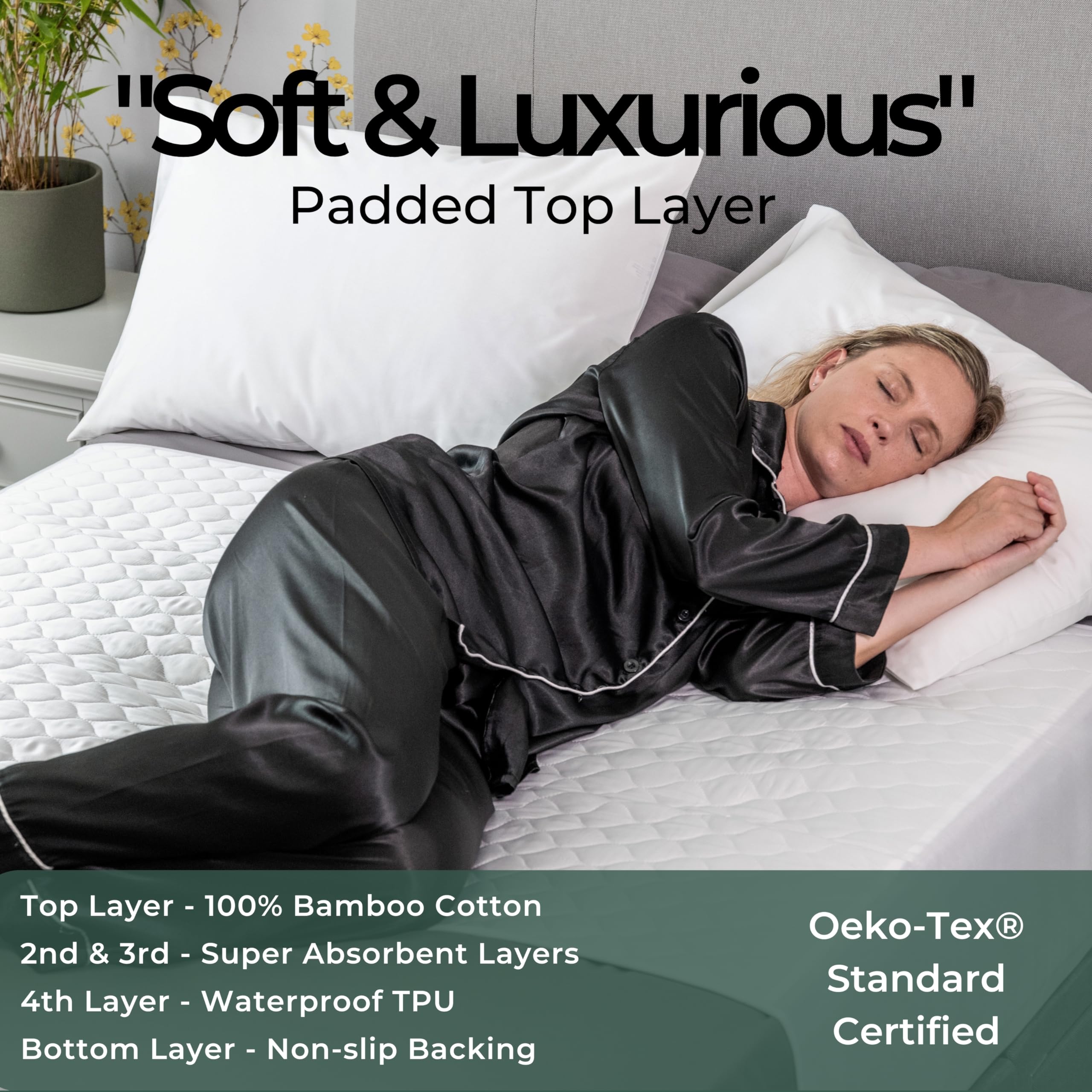 Hygge Sheets full-size bed pad measures 52 by 36 inches.