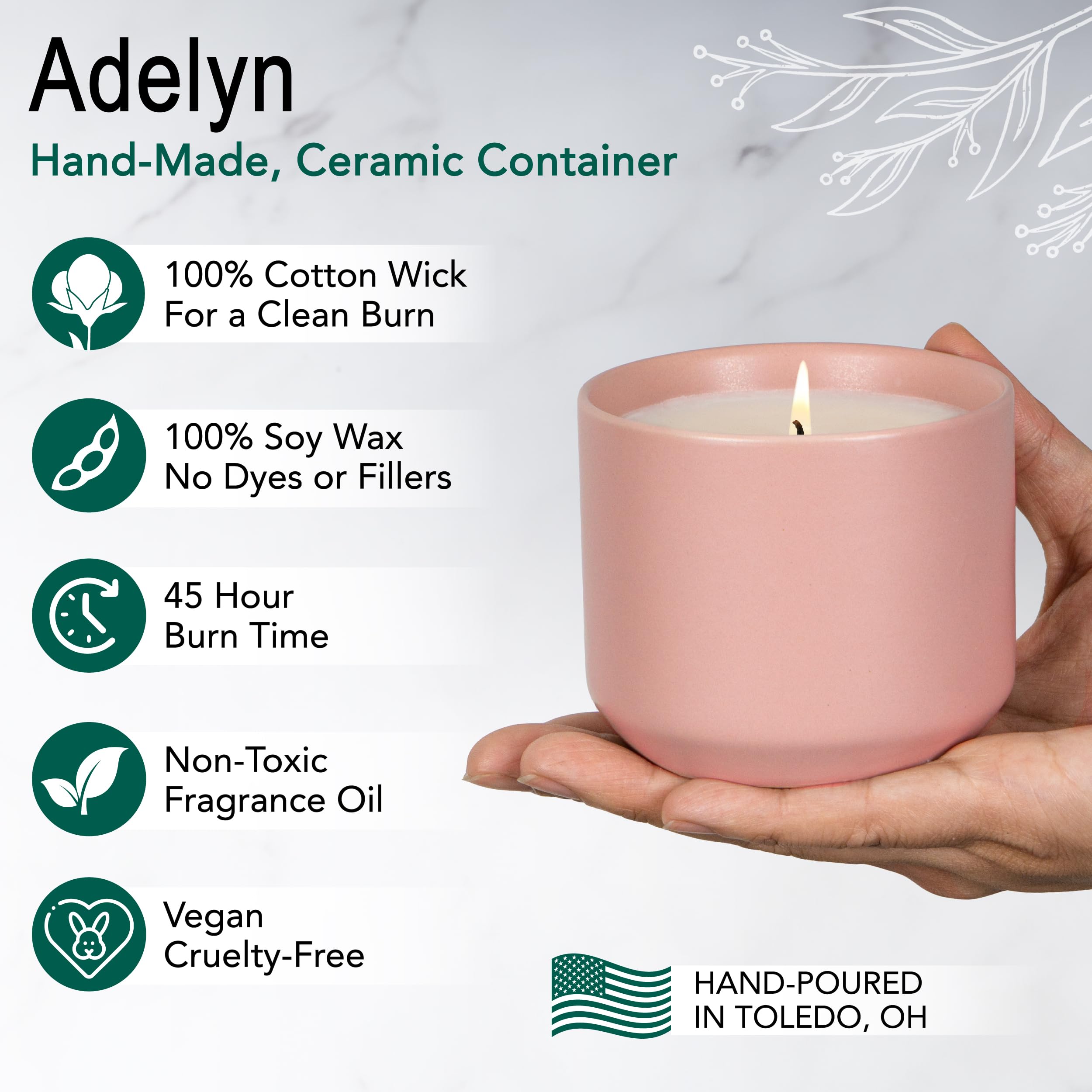 Hyggelight Adelyn 8oz ceramic container of pink design for durable decor