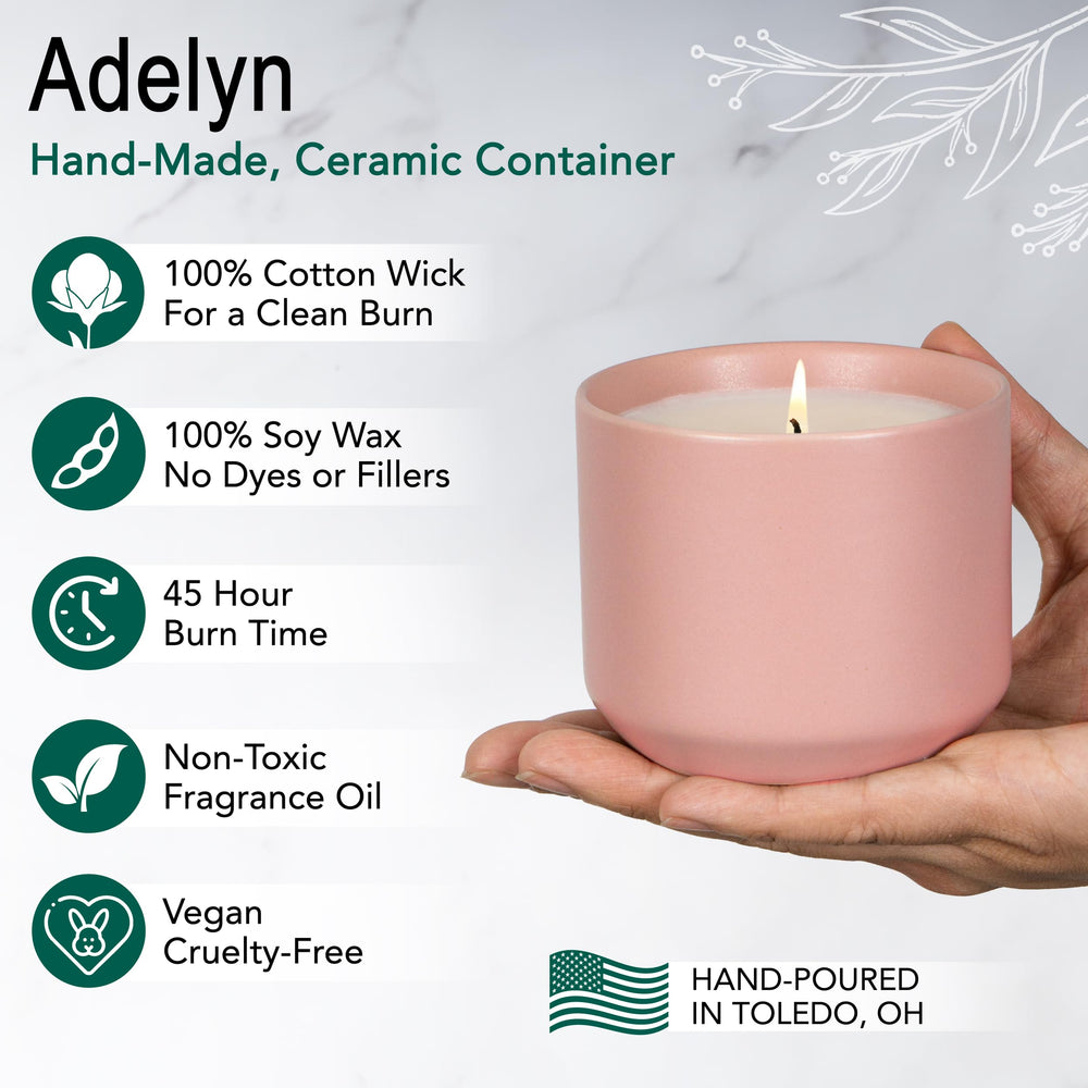 Hyggelight Adelyn 8oz ceramic container of pink design for durable decor