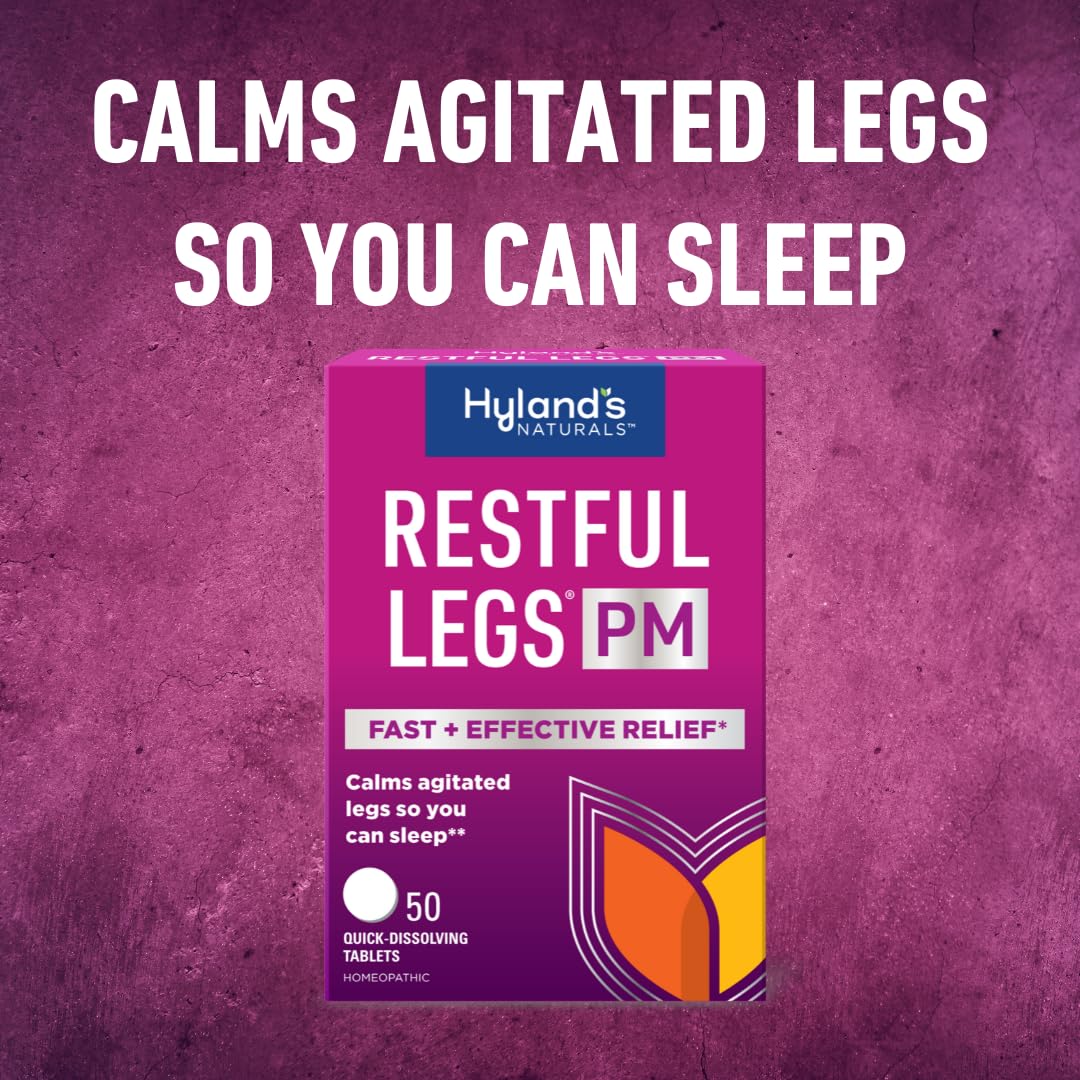 Box and label of Hyland's Restful Legs PM highlighting natural nighttime support.