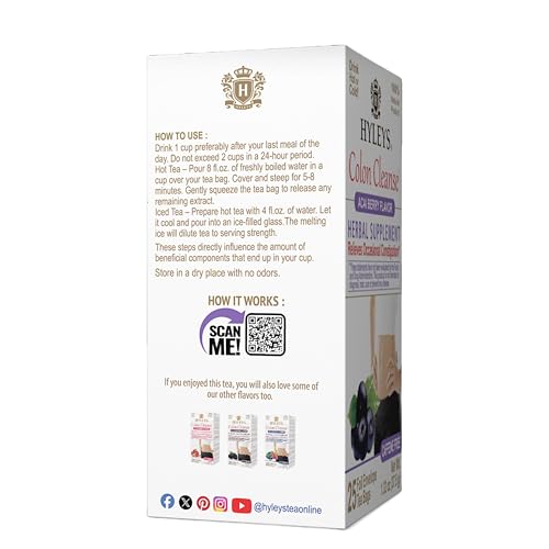 Hyleys Colon Cleanse Acai Berry brewed cup highlighting gentle detox for daily wellness