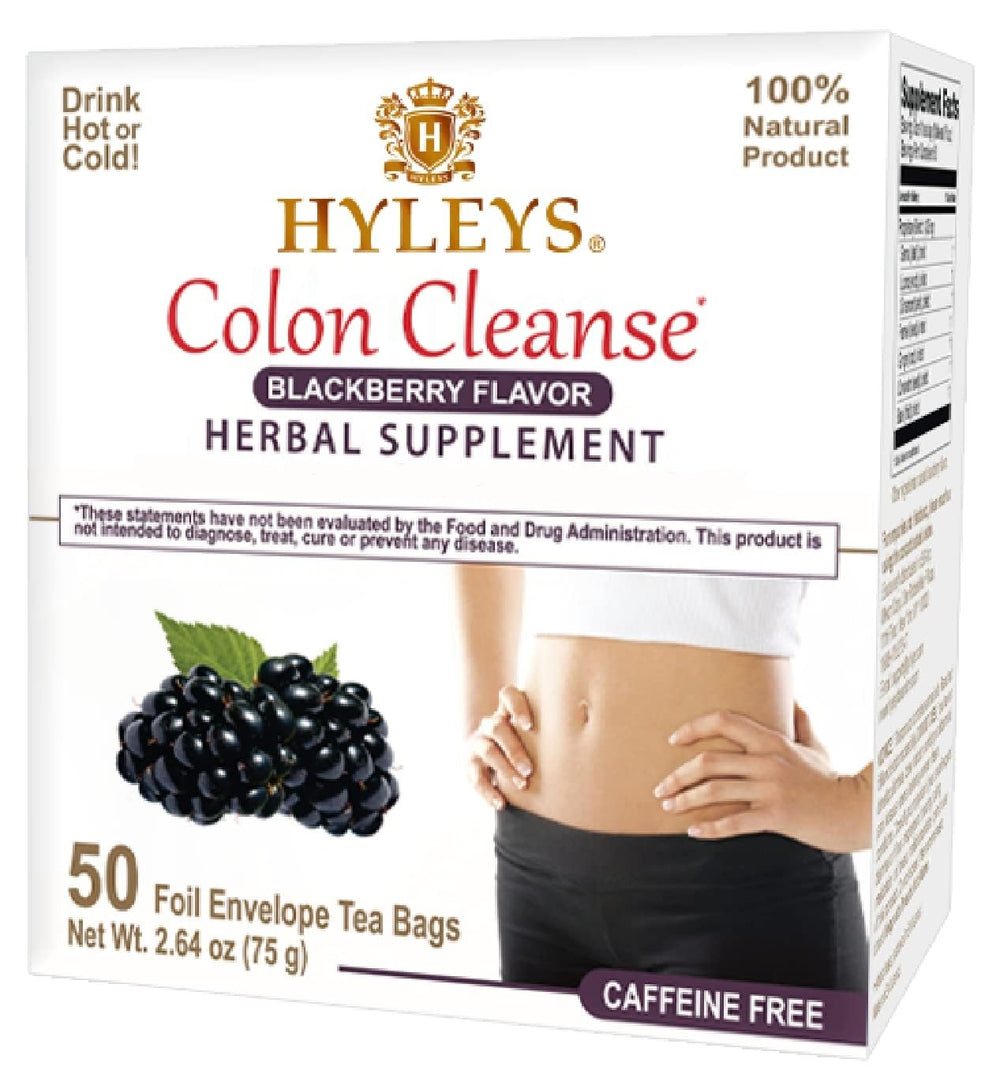 Hyleys Colon Cleanse Tea Blackberry bags for gentle daily digestive support.