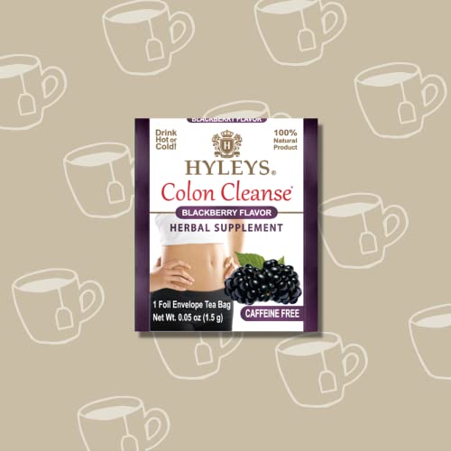 Brewed cup of Hyleys Colon Cleanse Tea Blackberry, caffeine-free, soothing infusion.