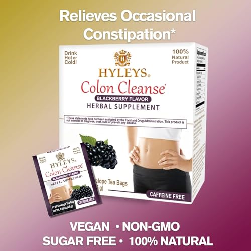 Hot water pouring over Hyleys Colon Cleanse Tea Blackberry bags.