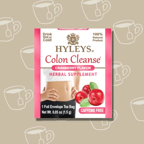 Hyleys Colon Cleanse Tea Cranberry Packaging emphasizes convenient 25-tea-bag box.