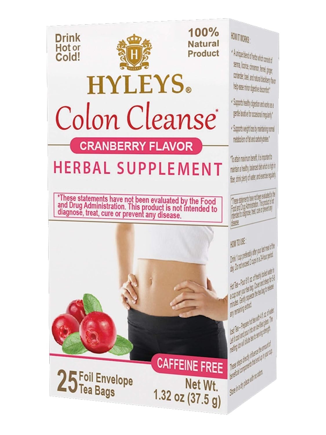 Hyleys Colon Cleanse Tea Cranberry Tea Bags for a gentle daily digestive routine.