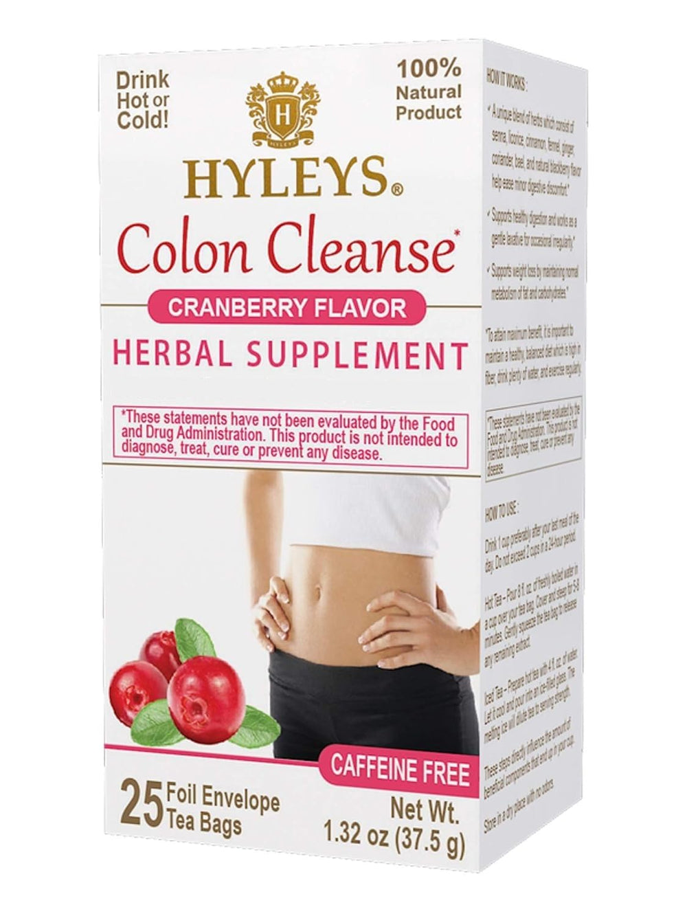 Hyleys Colon Cleanse Tea Cranberry Tea Bags for a gentle daily digestive routine.