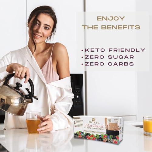 HYLEYS Colon Cleanse Tea assortment displays multiple flavors for variety.