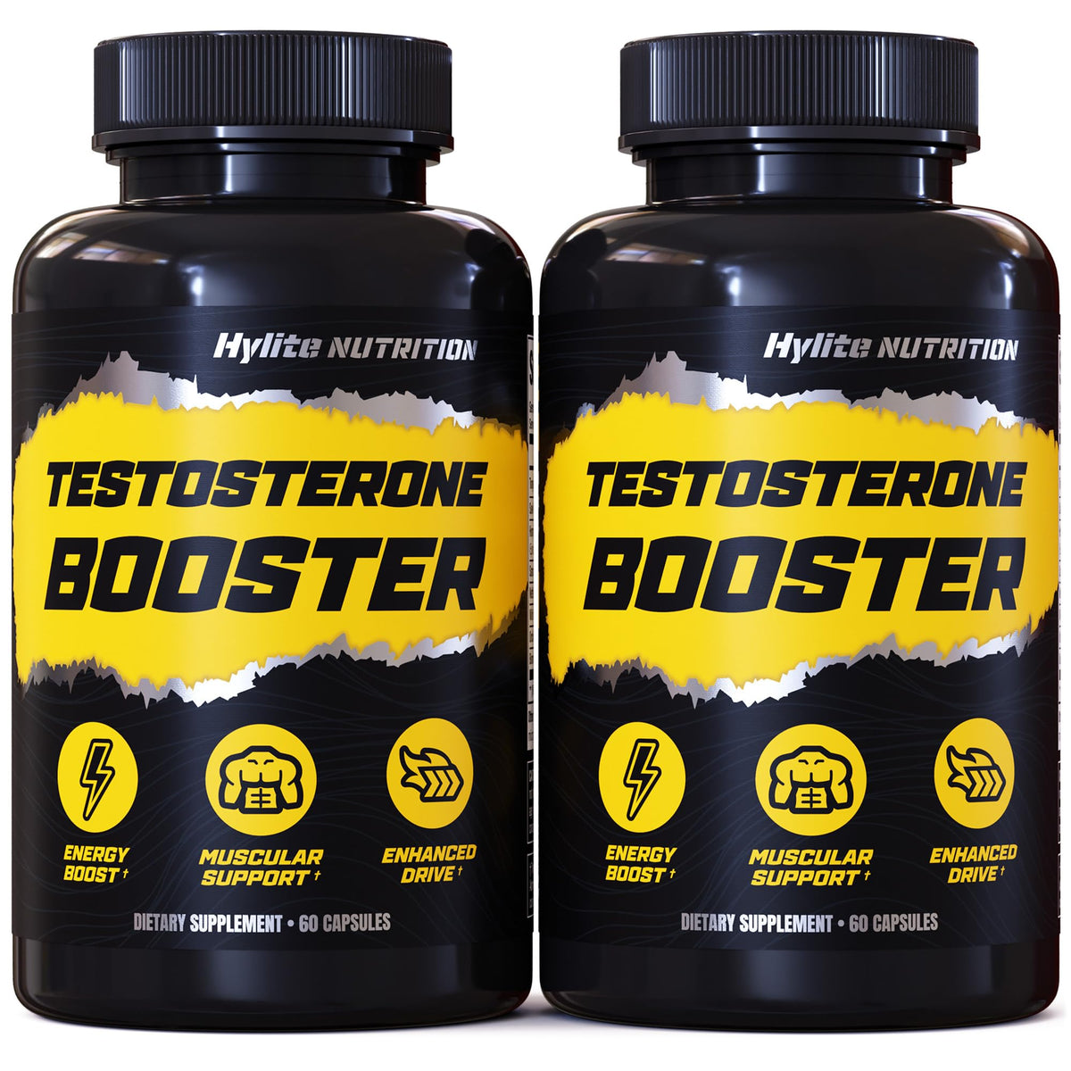 HYLITE NUTRITION Testosterone Booster bottle pour boosts workout energy.