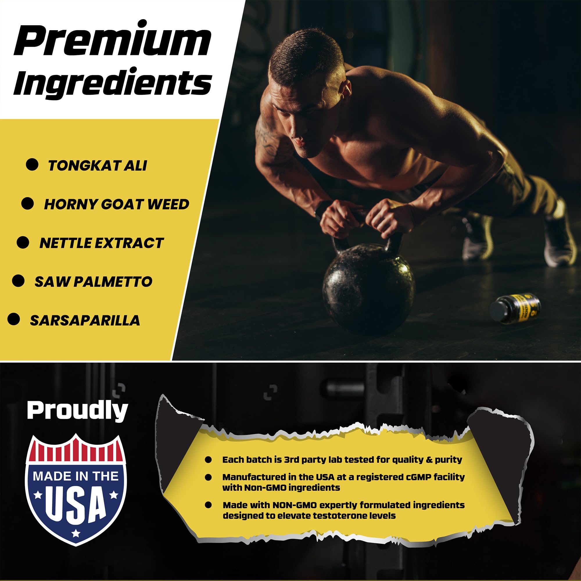HYLITE NUTRITION Testosterone Booster in gym scene suggests stronger performance.