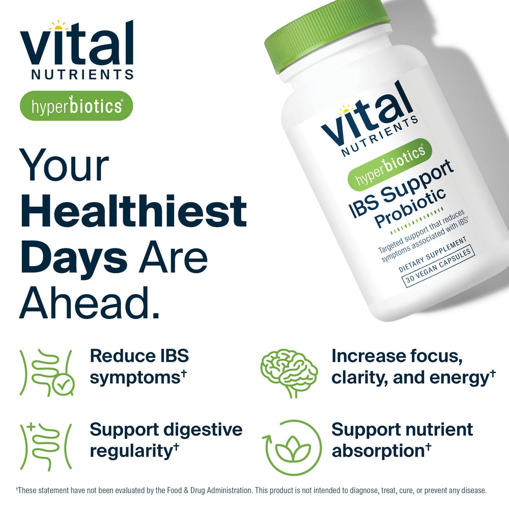 Hyperbiotics vegan capsules close-up highlighting allergen-free and non-GMO formula