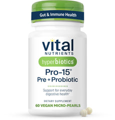 Hyperbiotics Vital Nutrients Pro-15 bottle front view for daily gut support.