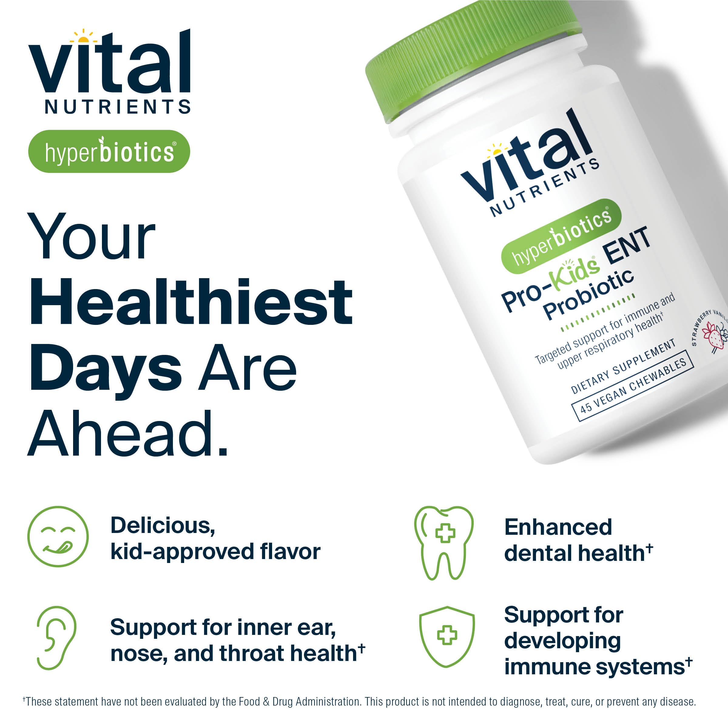 Hyperbiotics BLIS M18 strains highlighted for kids' oral and immune support.