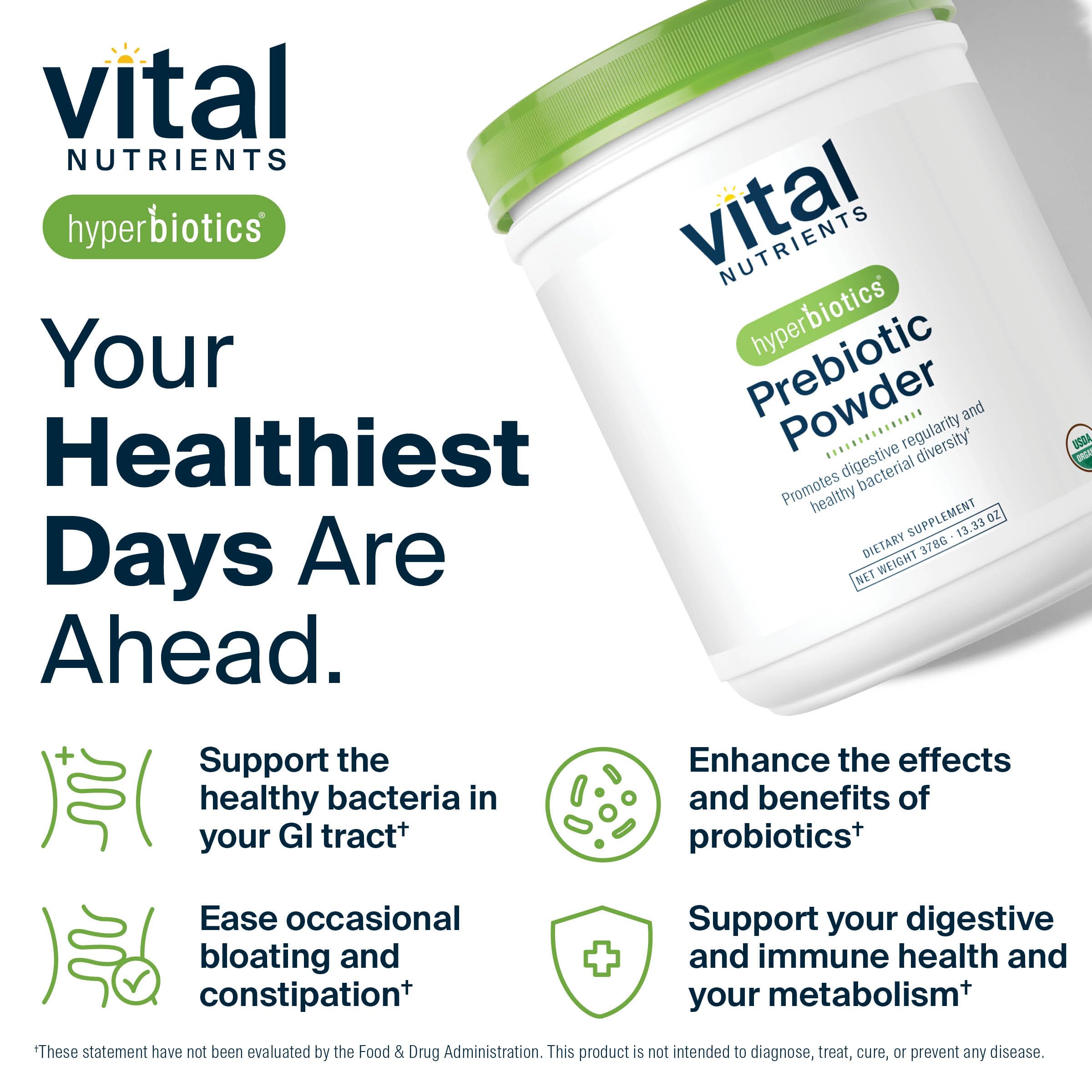 Hyperbiotics Vital Nutrients serving scoop beside powder for easy daily use.