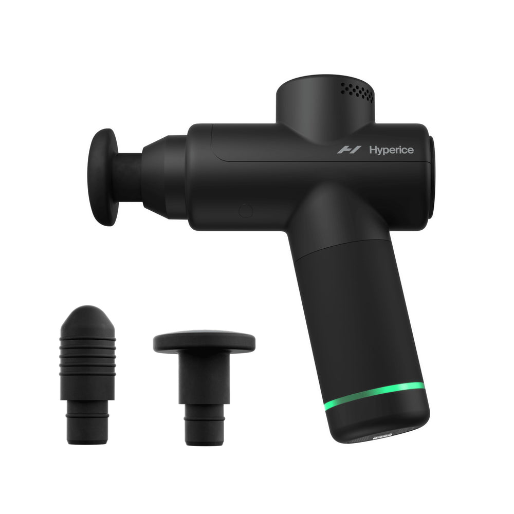 Hyperice Hypervolt Go 2 black front view shows compact handheld relief for on-the-go use
