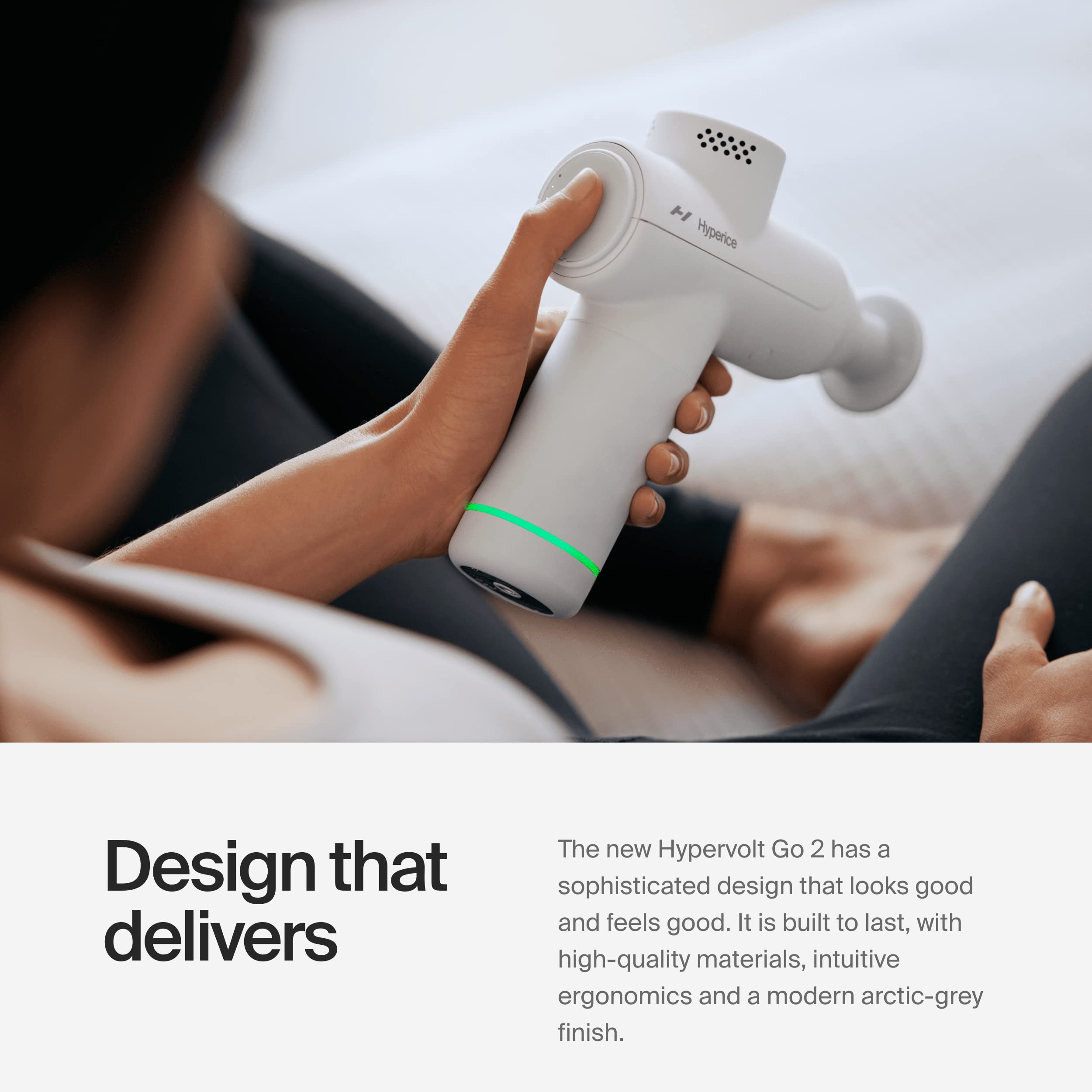 Hyperice Hypervolt Go 2 used for targeted shoulder massage.