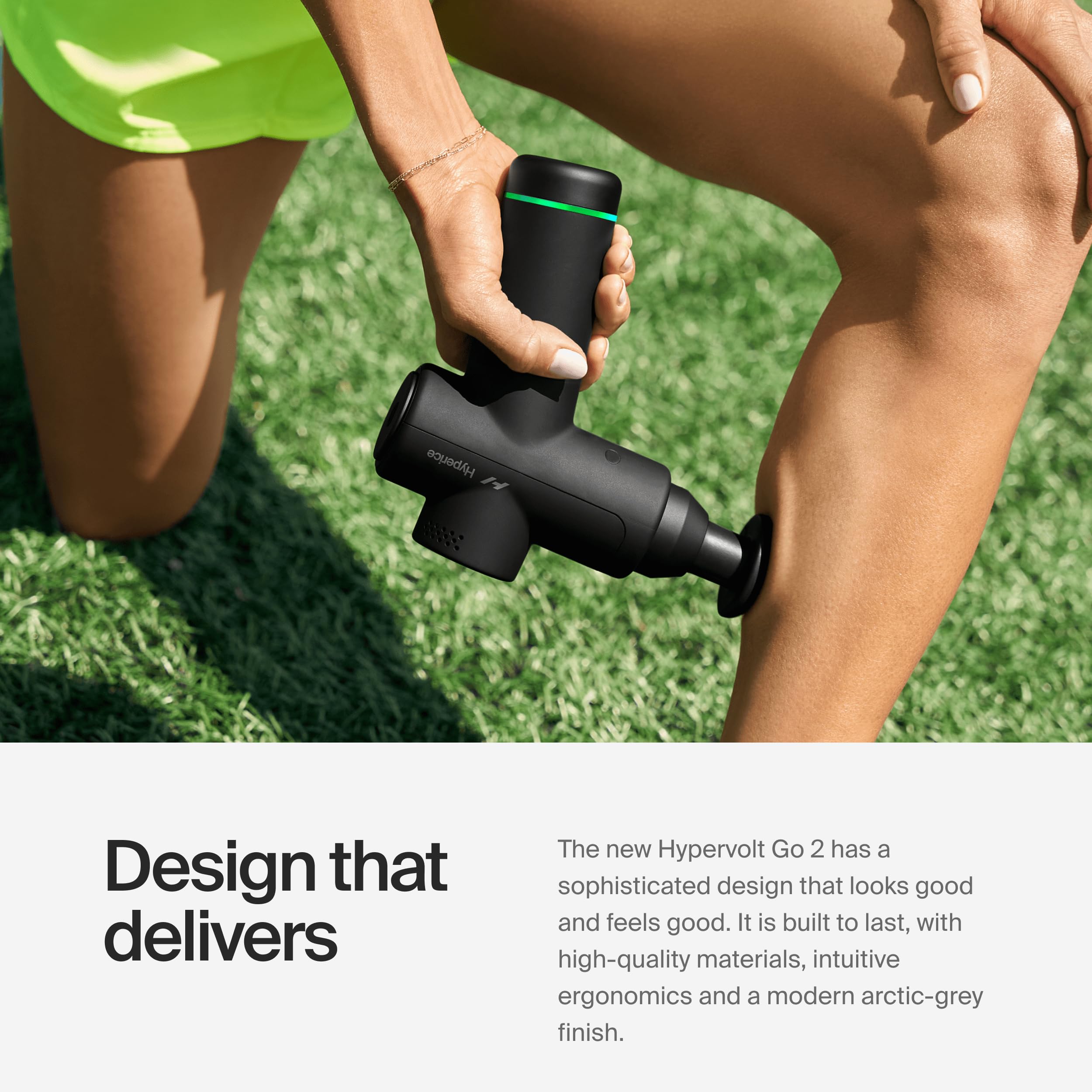 Hyperice Hypervolt Go 2 with two heads mounted for versatile therapy