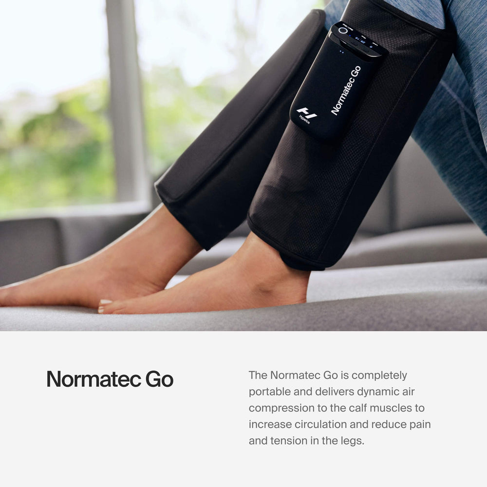 Hyperice Normatec Go app controls with Bluetooth for customizable compression levels.