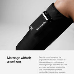 Hyperice Normatec Go three-zone compression delivers symmetrical calf massage.