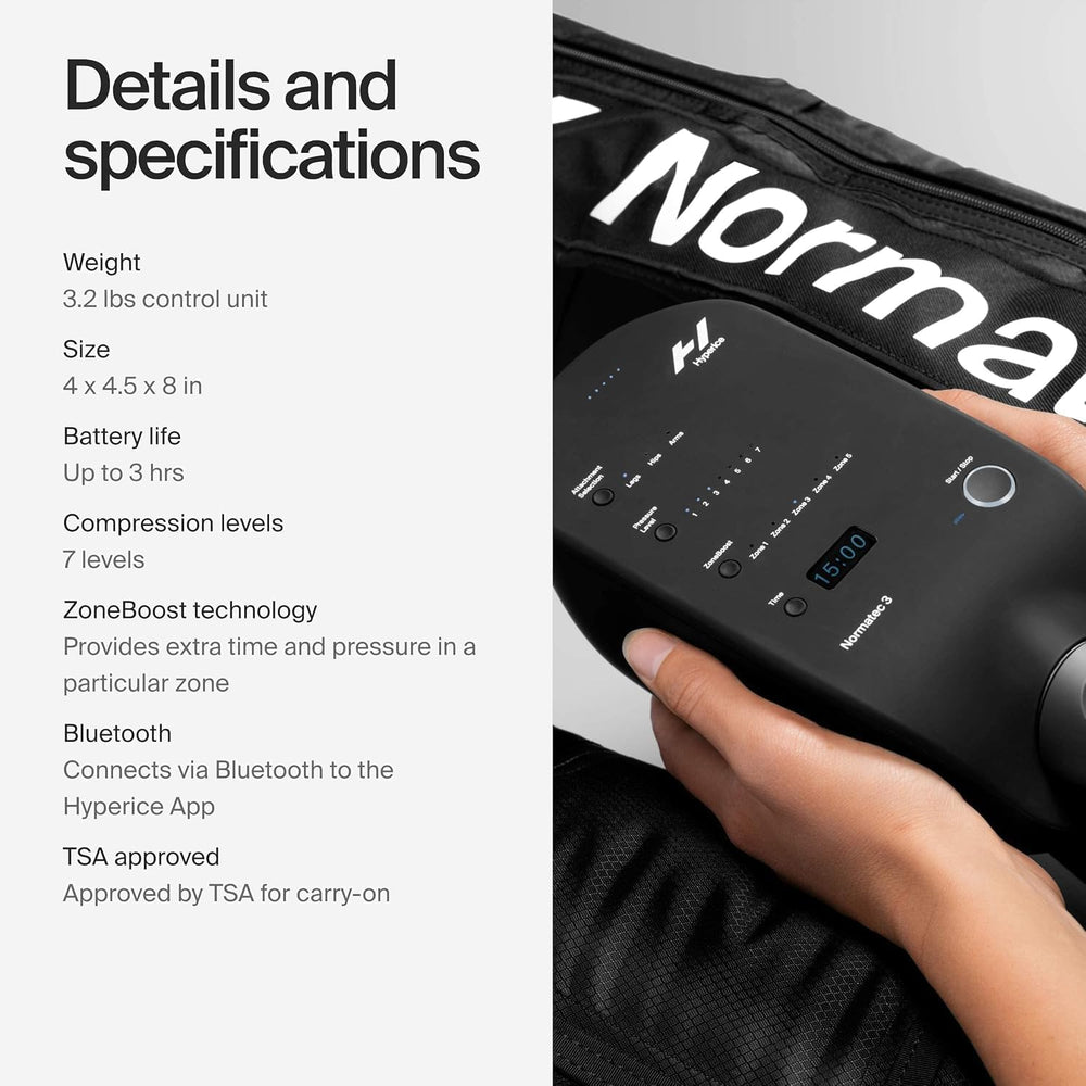 Hyperice Normatec 3 standard-size legs fit 31 to 35 inches inseams