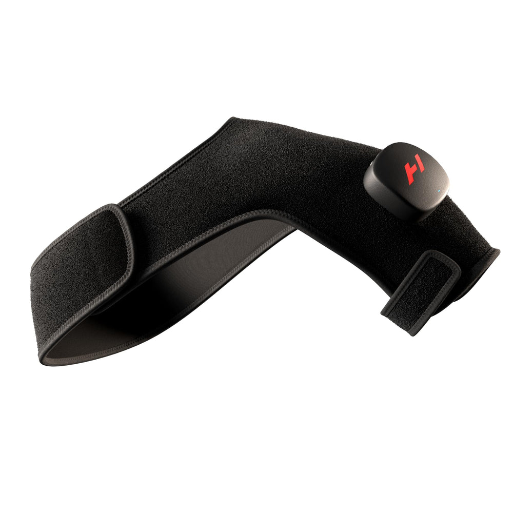 Hyperice Venom 2 left shoulder wrap in use for targeted warmth and soothing relief.