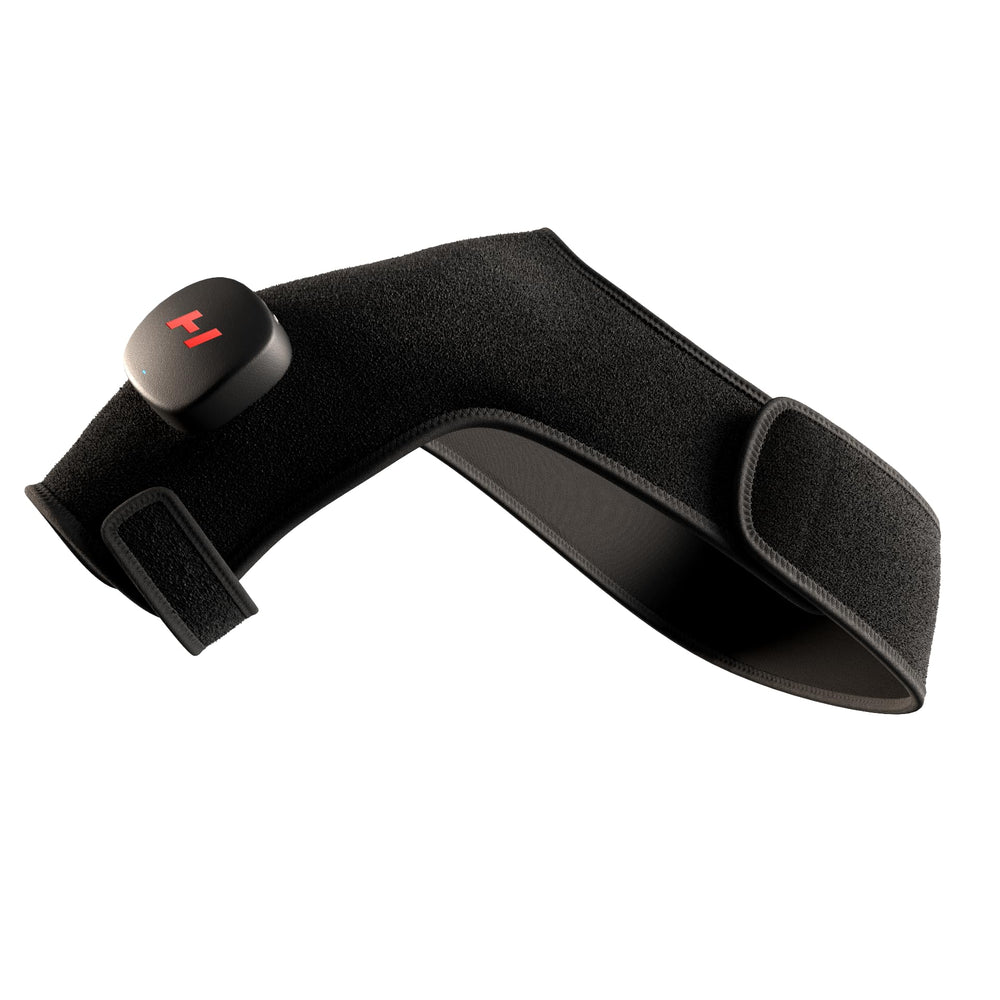 Hyperice Venom 2 shoulder wrap on the shoulder for targeted heat relief.
