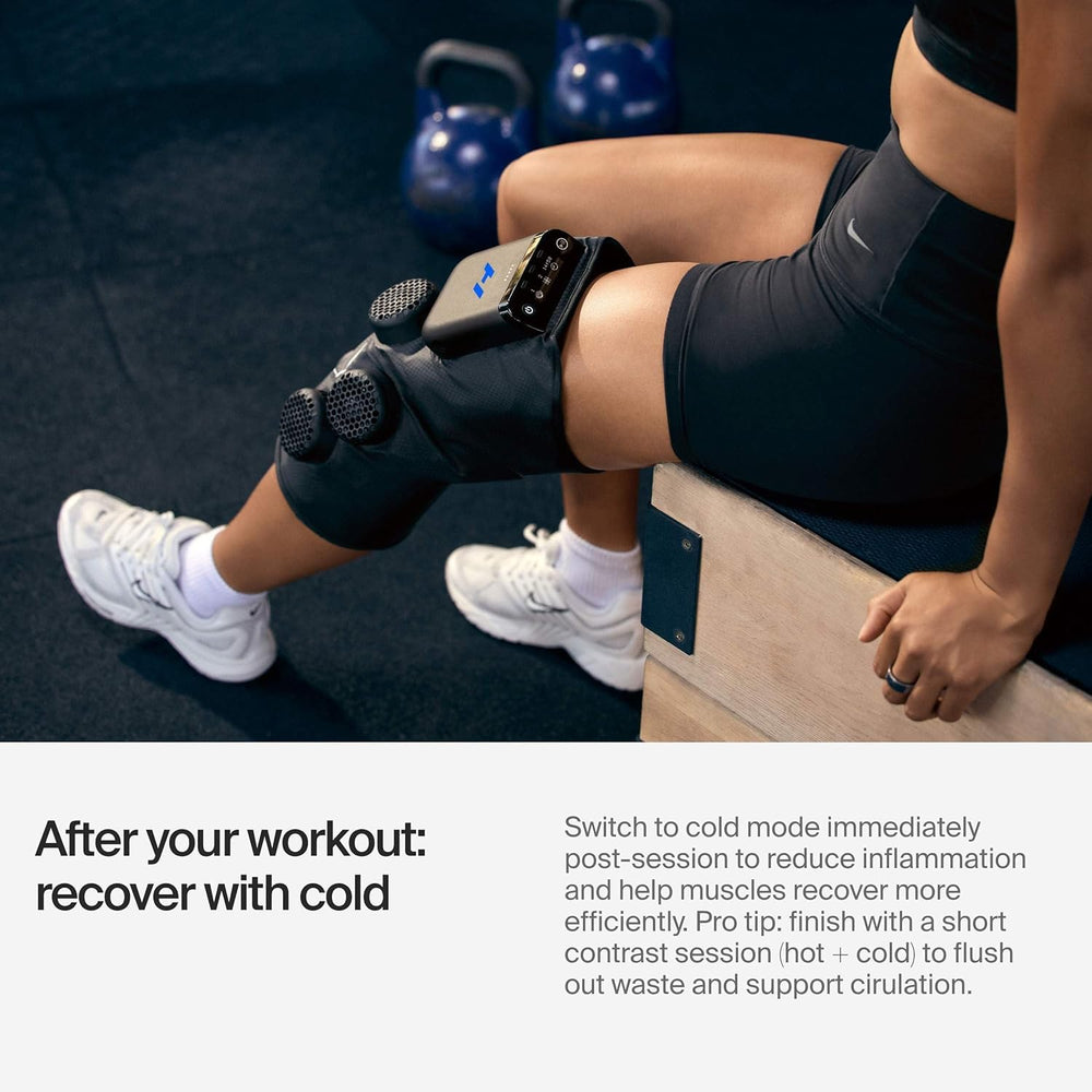 Hyperice X 2 Knee contrast therapy mode combines heat and cold for balanced recovery.
