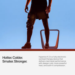 Hyperice X 2 Knee hot therapy setup for soothing warmth and tissue relaxation.