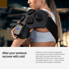 Hyperice X2 Shoulder with compression enhances deep tissue contact.