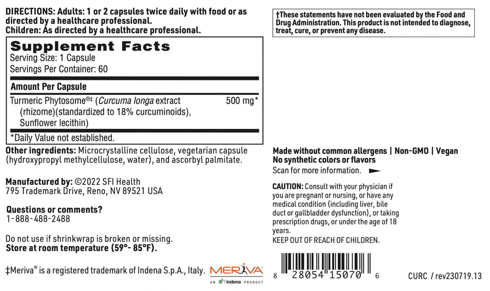 Hypoallergenic vegan non-GMO label on CurcuThera bottle