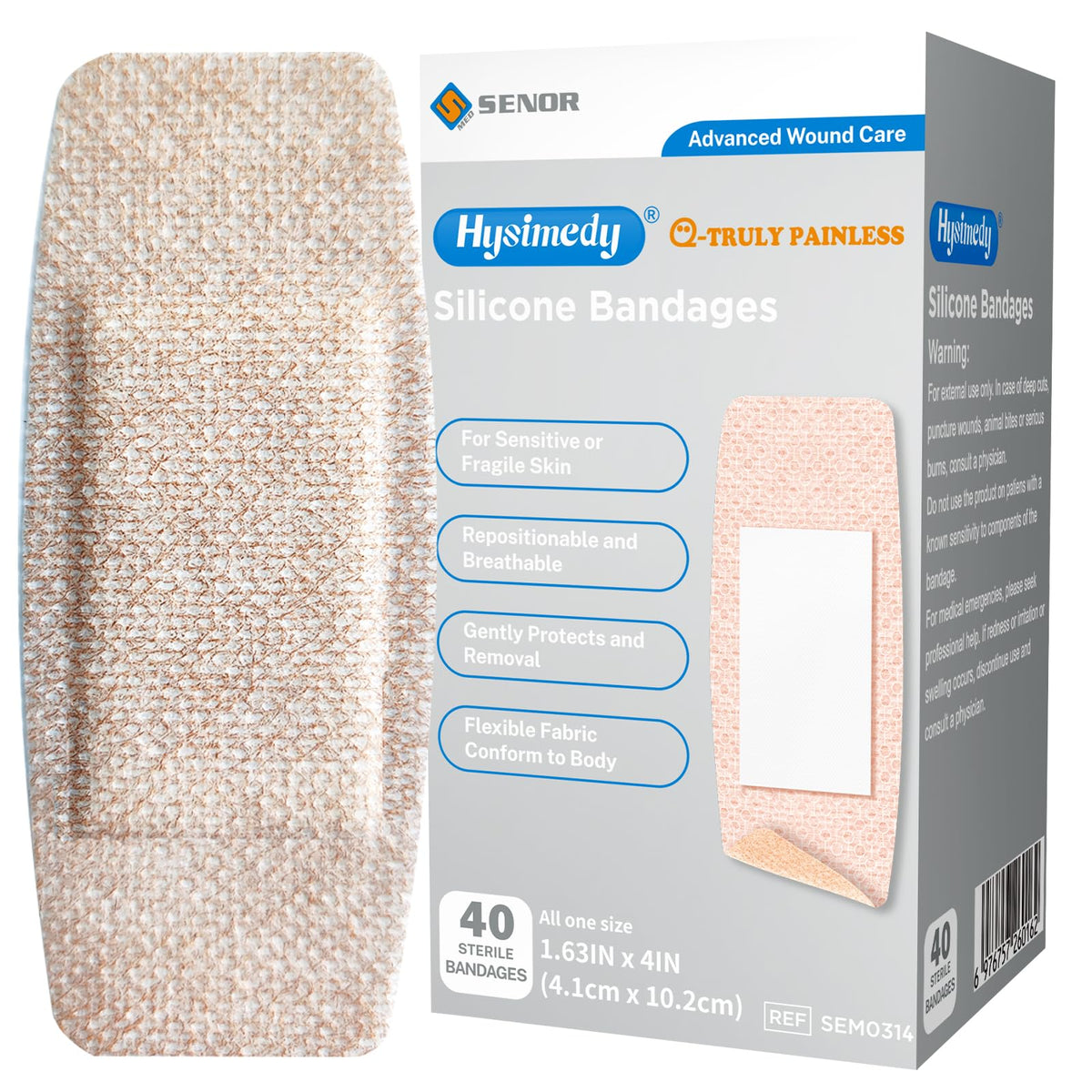 Hysimedy silicone adhesive bandages on elderly skin; gentle protection.