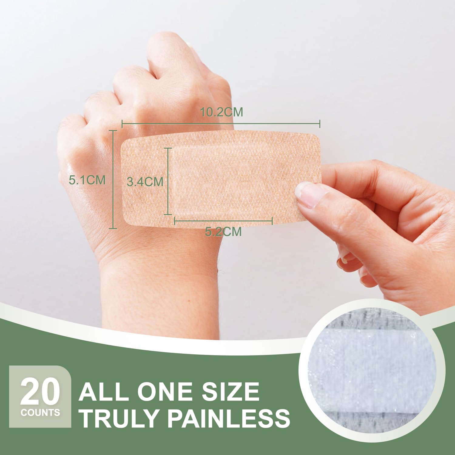 Hysimedy large silicone bandage close-up shows non-stick pad and clean removal