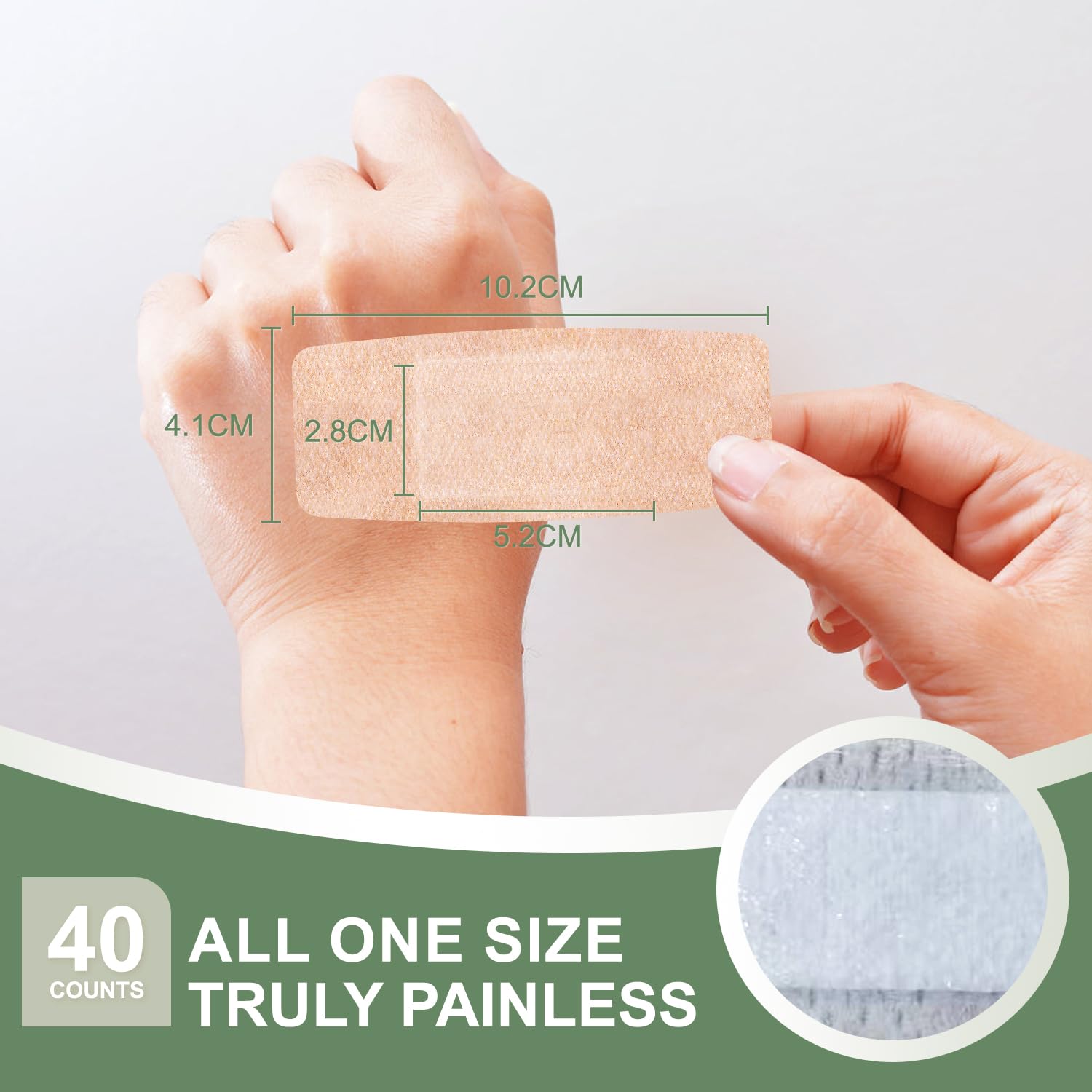 Hysimedy bandage close-up shows non-stick pad protecting wounds.