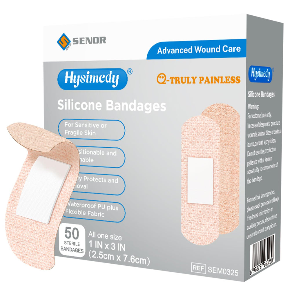 Hysimedy silicone bandage small on skin showing gentle adhesion for fragile skin