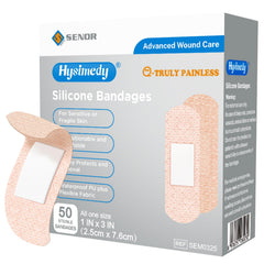 Hysimedy silicone bandage small on skin showing gentle adhesion for fragile skin