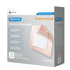 Hysimedy silicone bandage XL on forearm demonstrating gentle adhesion for fragile skin