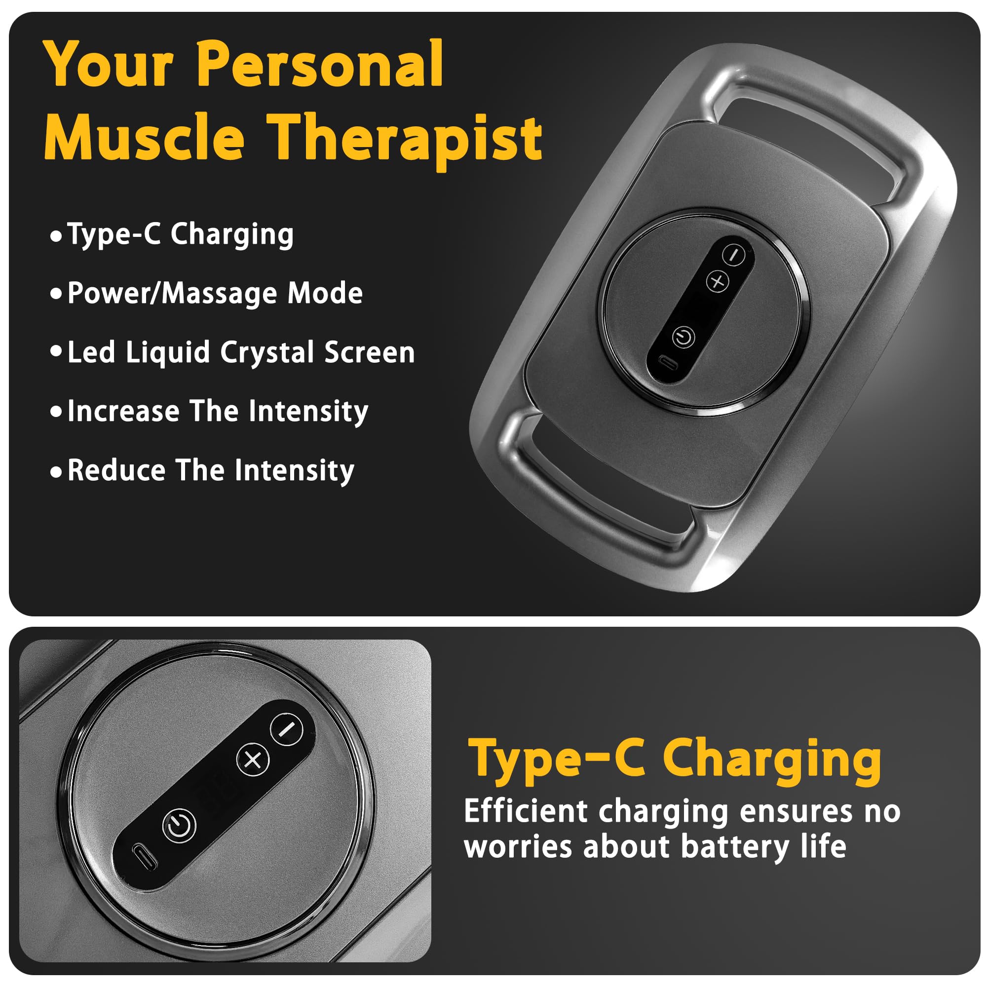 HYUVCX Type-C charging with 2000mAh battery supports quick recharge.