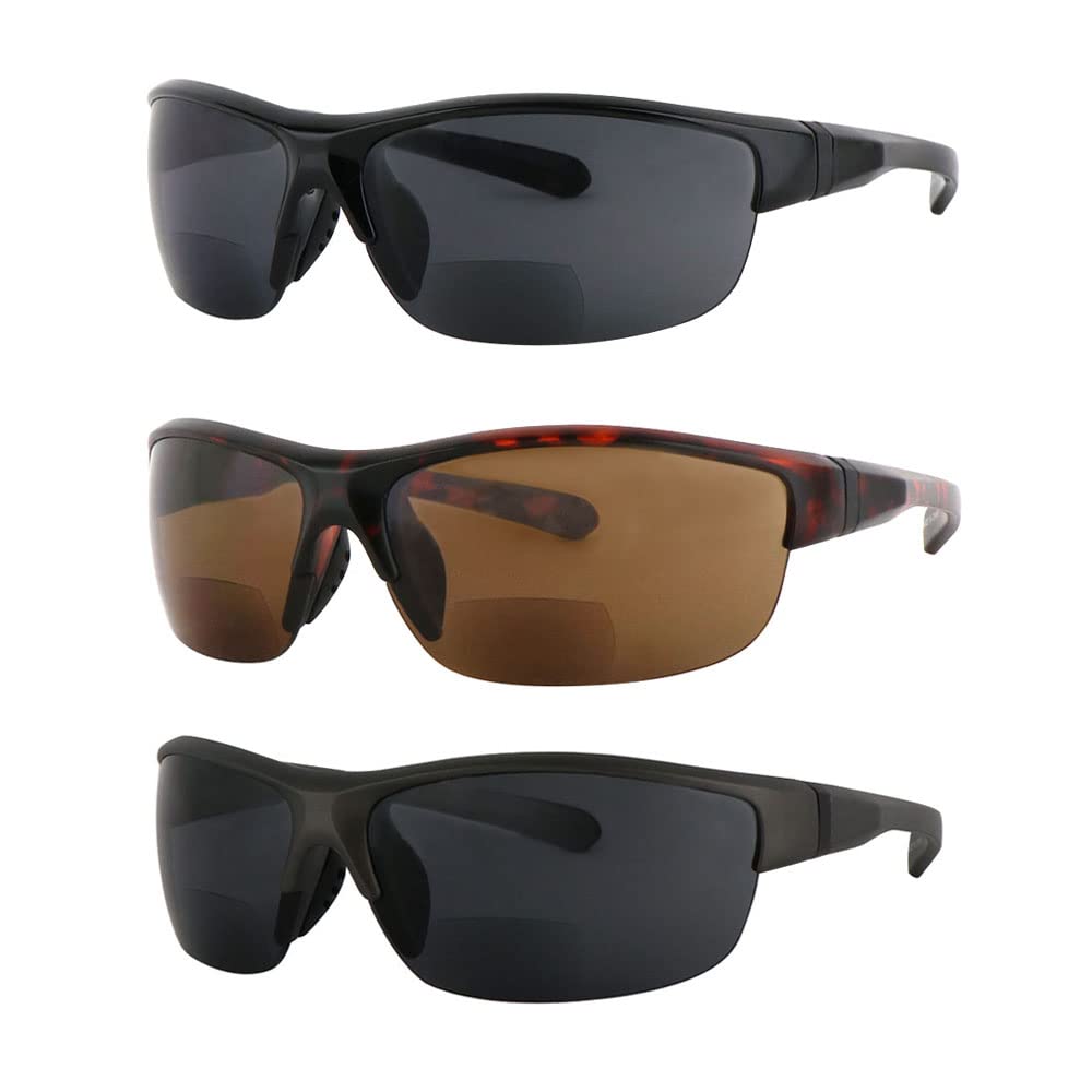 Hyyiyun bifocal sunglasses with wrap-around frame for outdoor reading and UV protection.