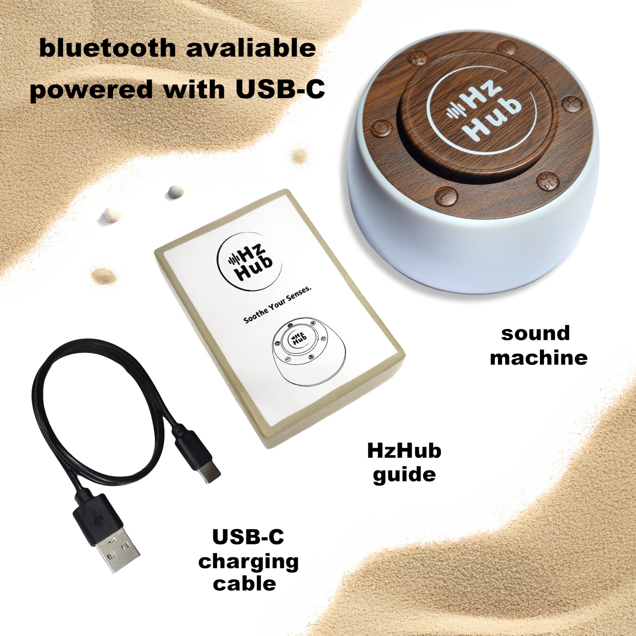 Hz Hub USB-C charging cord and user guide included.