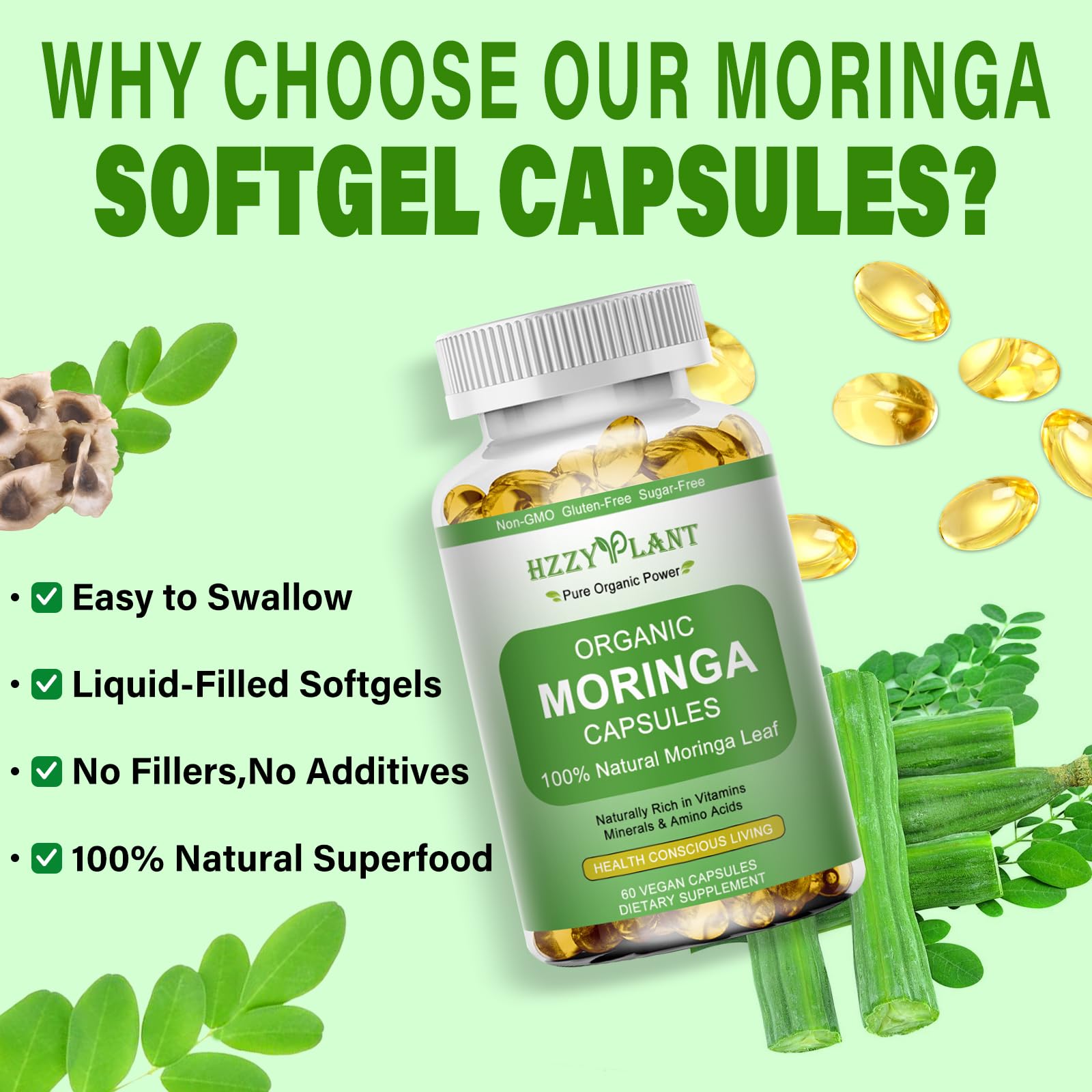 HZZYPLANT Moringa 10:1 extract ingredient blend label on bottle