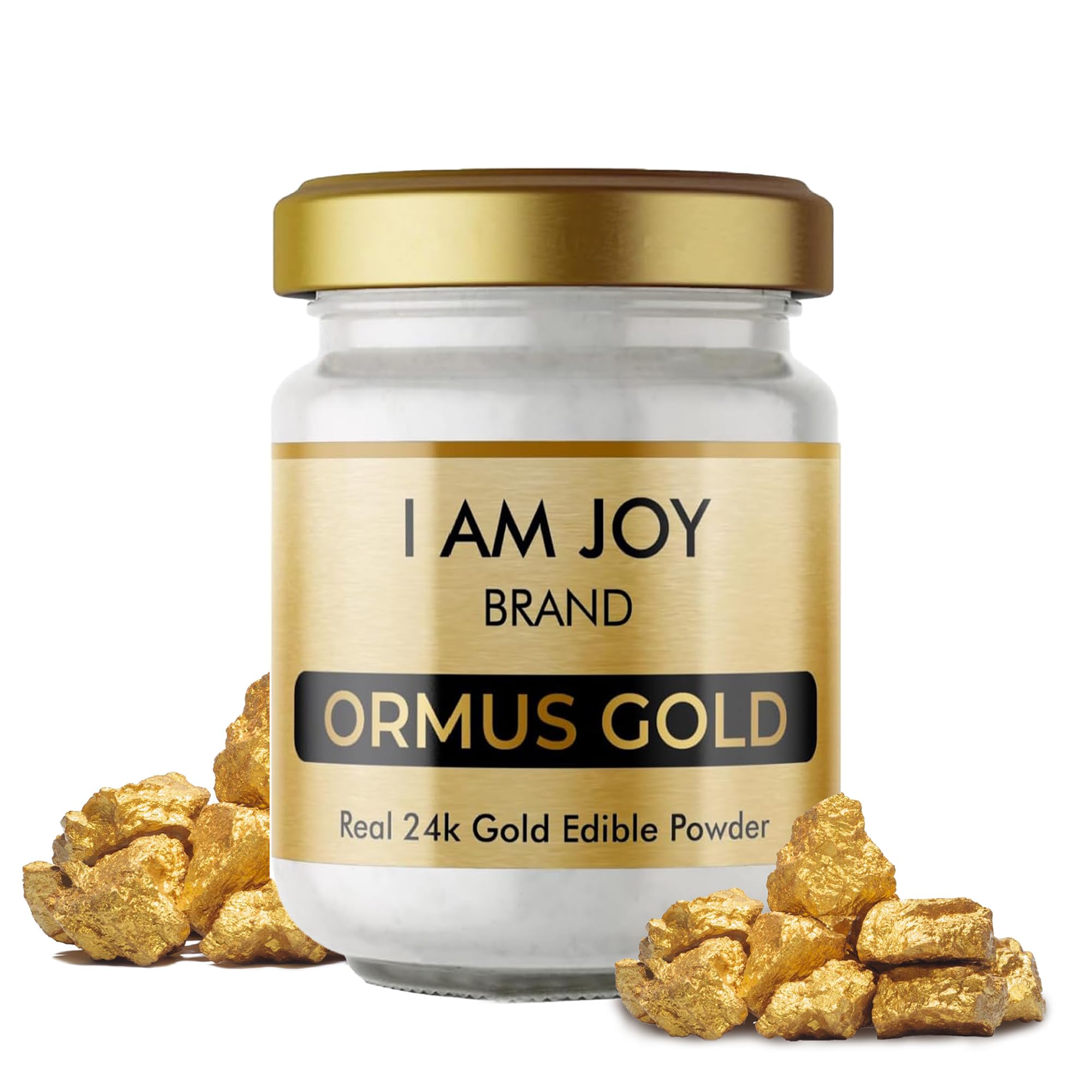 I Am Joy Co Pure Ormus White Gold Powder 22g jar shows premium packaging for clean sourcing