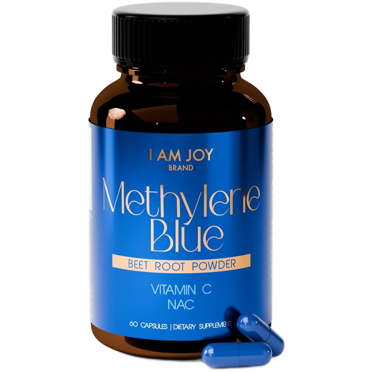 I Am Joy bottle-front methylene blue capsules for daily cognitive support.